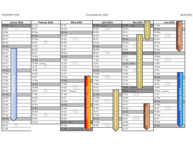 Motorradreisen USA - Tourenkalender